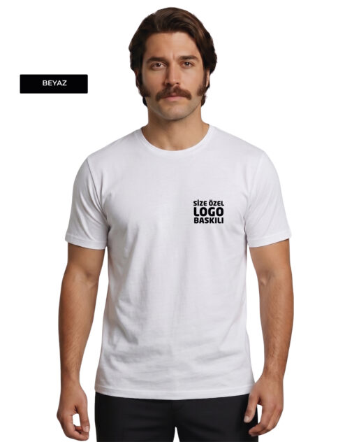 Logo Baskılı Beyaz Compact Sıfır Yaka Tişört