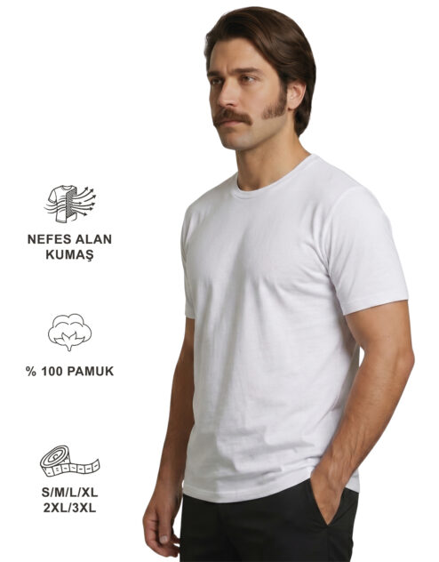 Alternative view of Logo Baskılı Beyaz Compact Sıfır Yaka Tişört