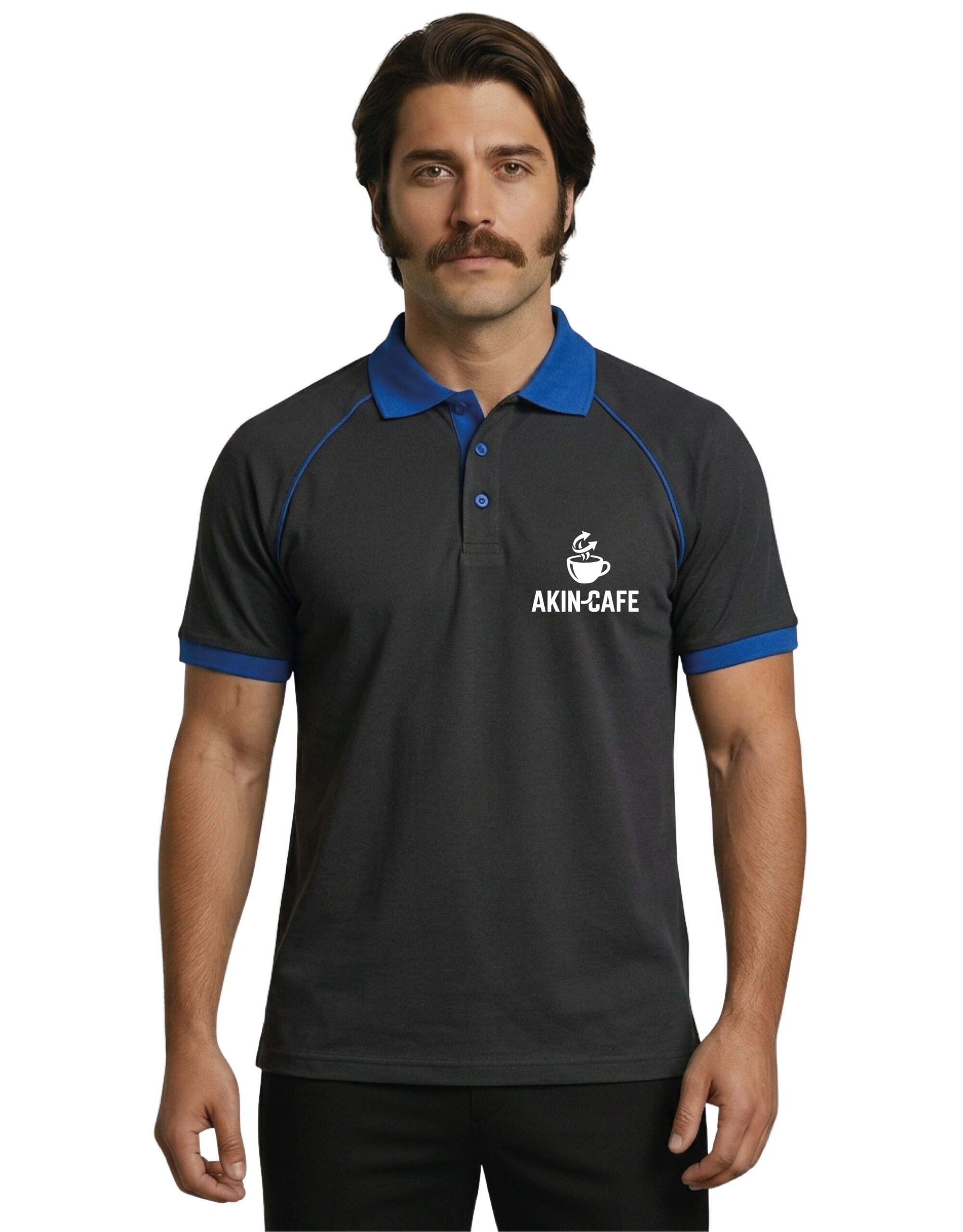 Logo Baskılı Füme Mavi Detaylı Polo Yaka Tişört - Görsel 4