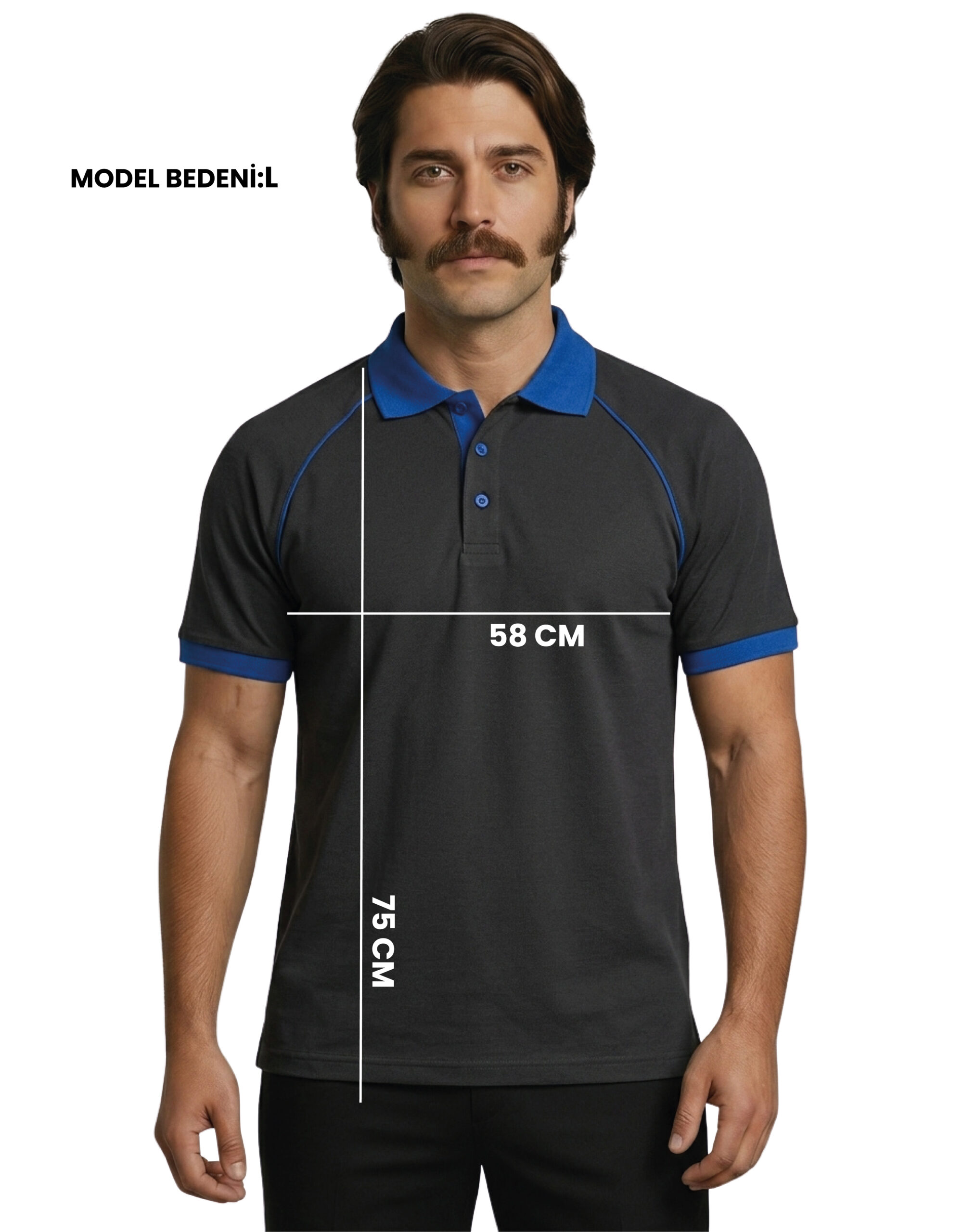 Logo Baskılı Füme Mavi Detaylı Polo Yaka Tişört - Görsel 5