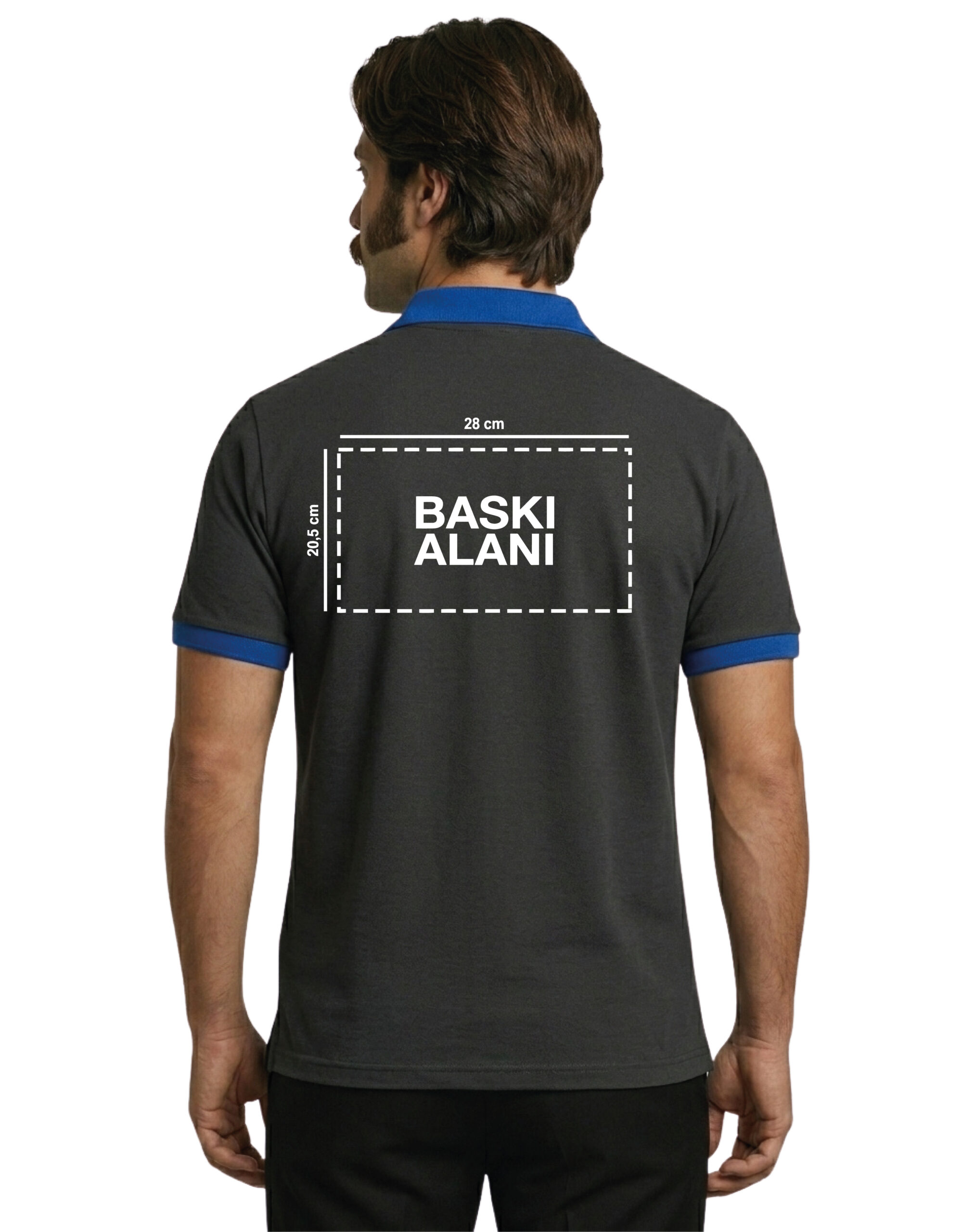 Logo Baskılı Füme Mavi Detaylı Polo Yaka Tişört - Görsel 6