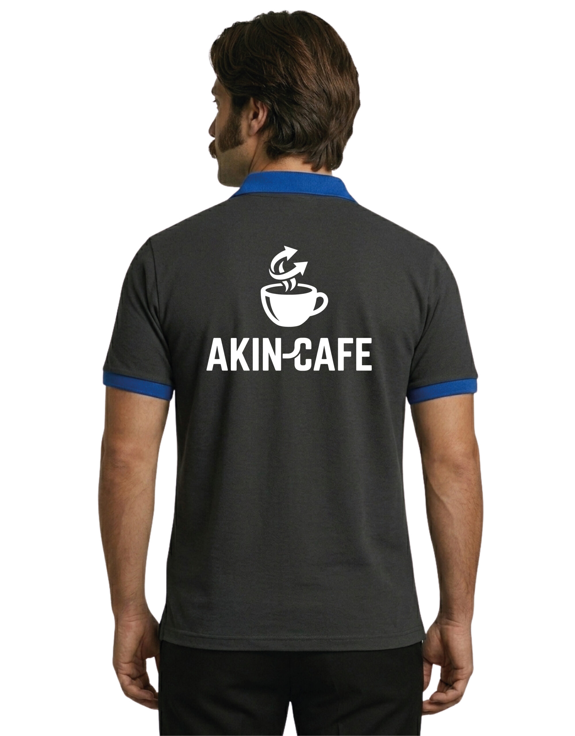 Logo Baskılı Füme Mavi Detaylı Polo Yaka Tişört - Görsel 7