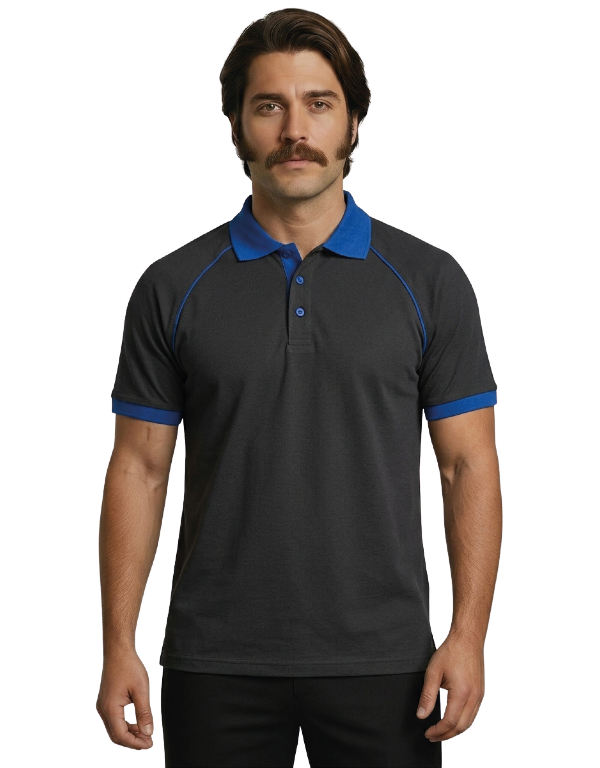 Logo Baskılı Füme Mavi Detaylı Polo Yaka Tişört - Görsel 8