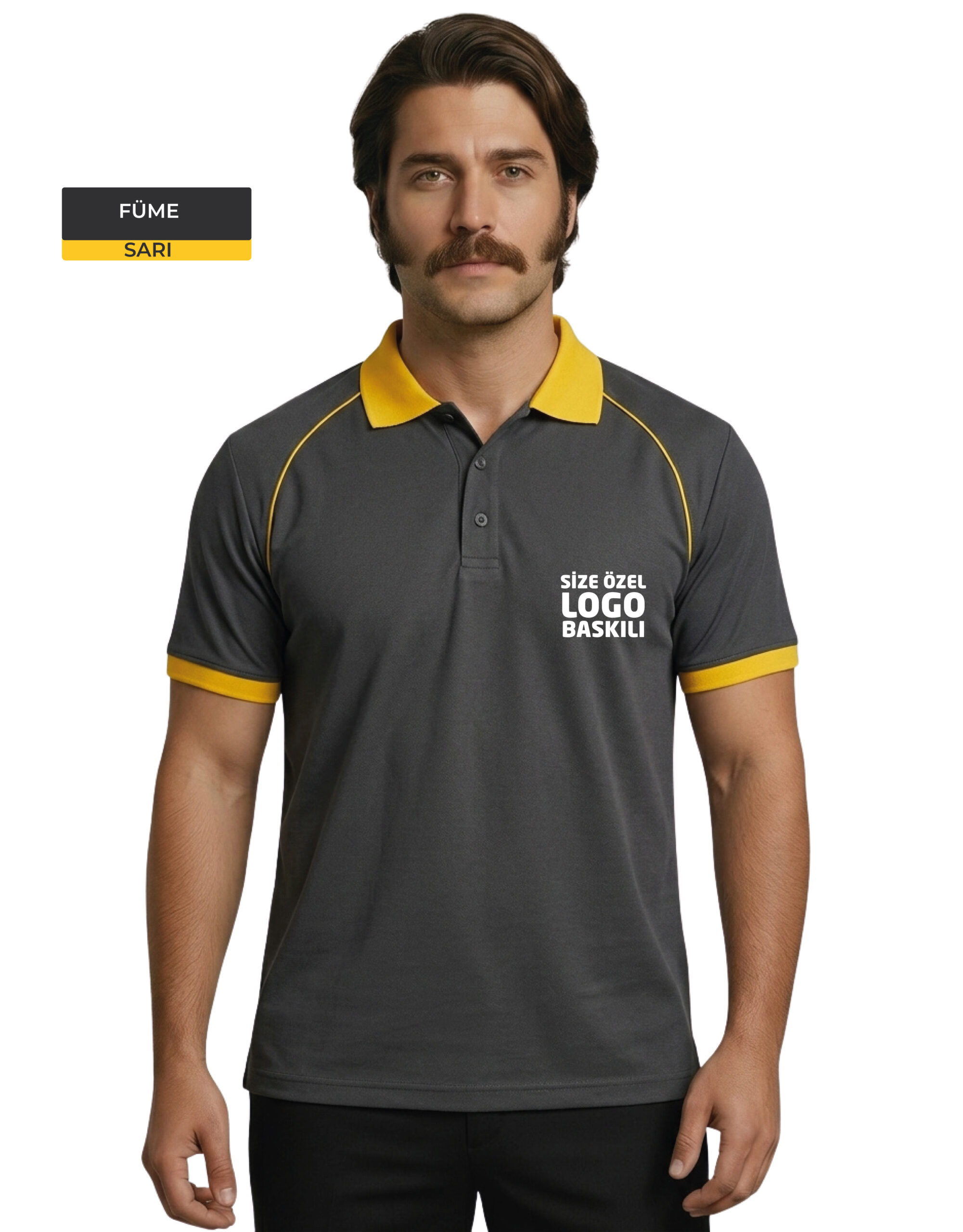 Logo Baskılı Füme Sarı Detaylı Polo Yaka Tişört
