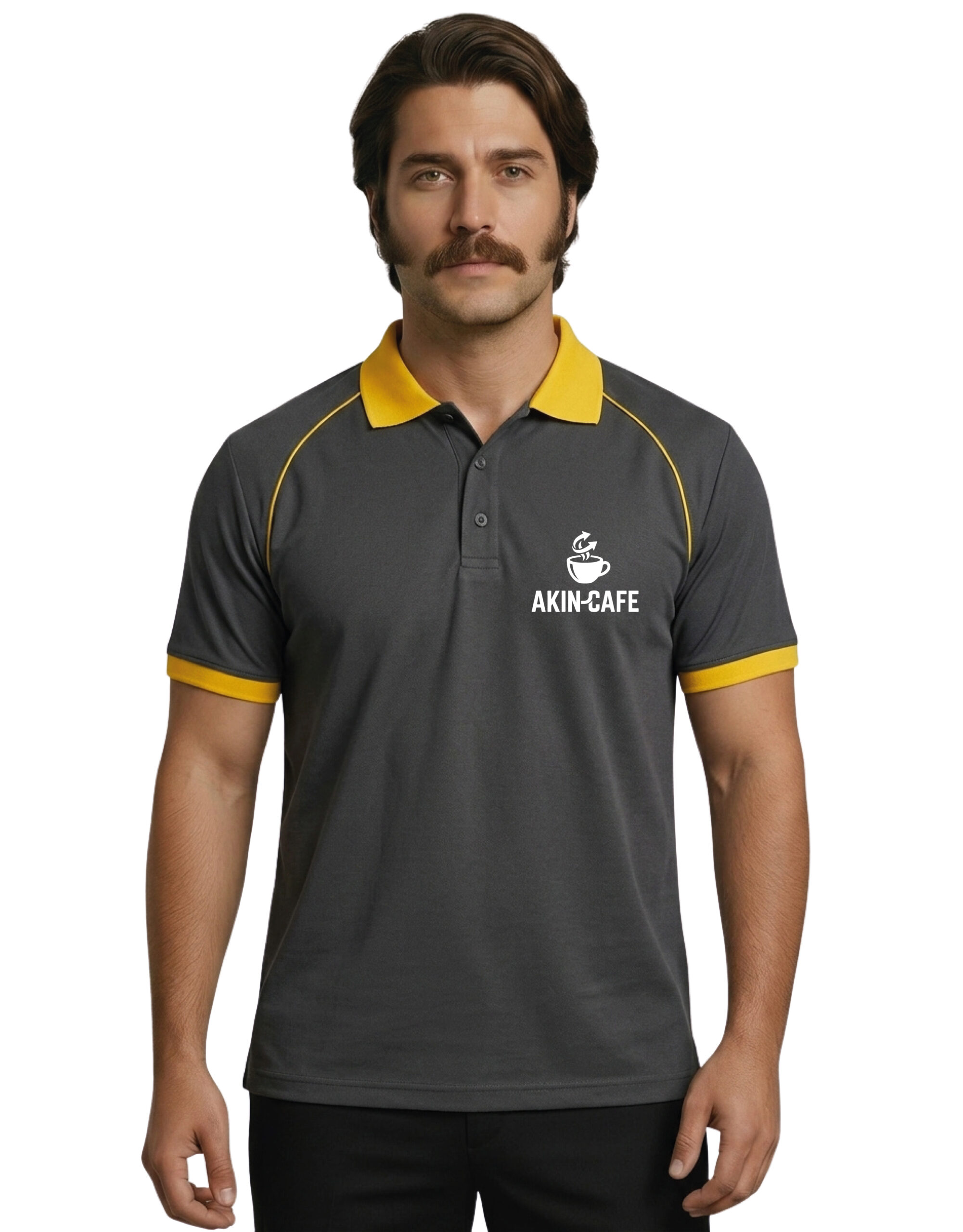 Logo Baskılı Füme Sarı Detaylı Polo Yaka Tişört - Görsel 4