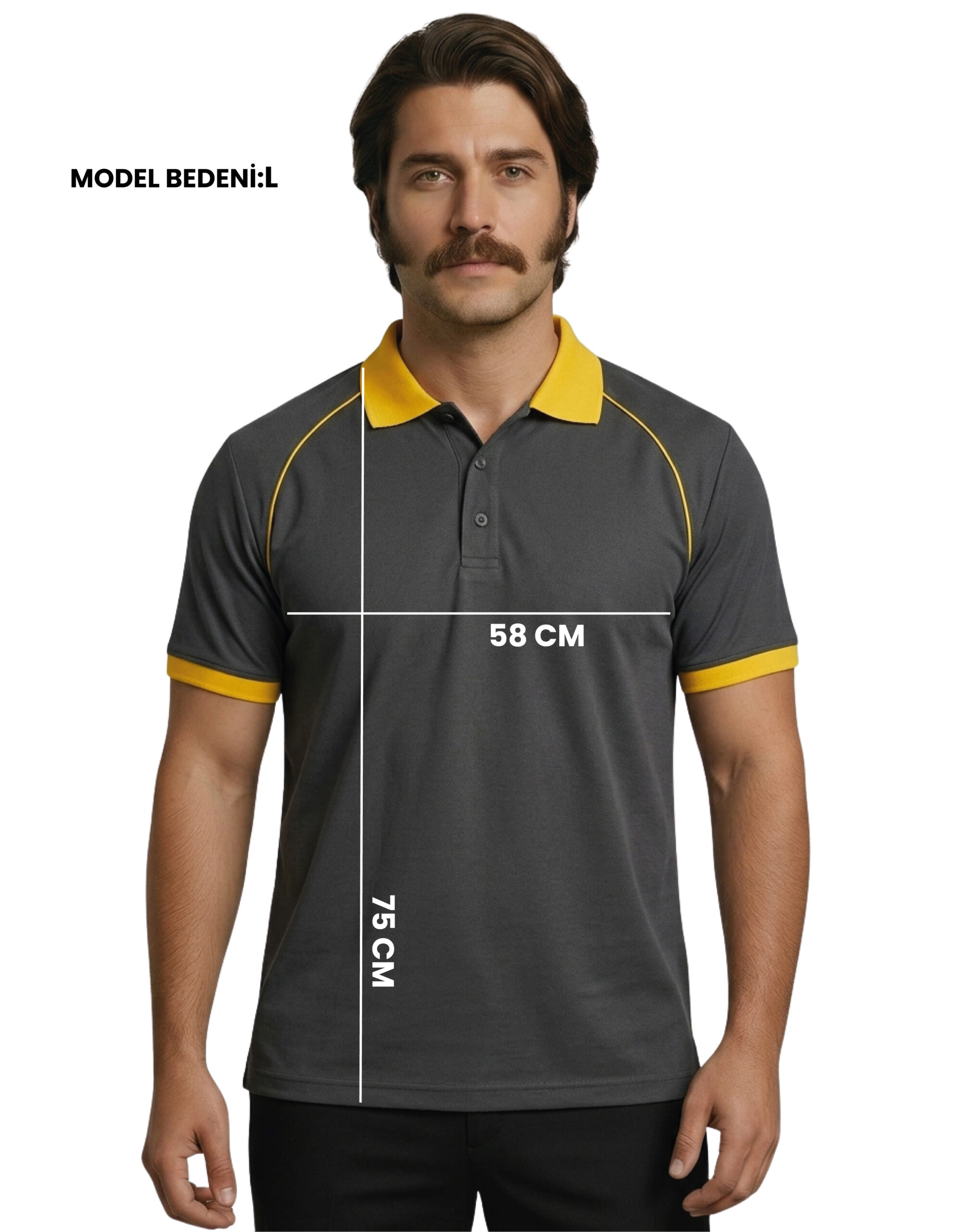 Logo Baskılı Füme Sarı Detaylı Polo Yaka Tişört - Görsel 5