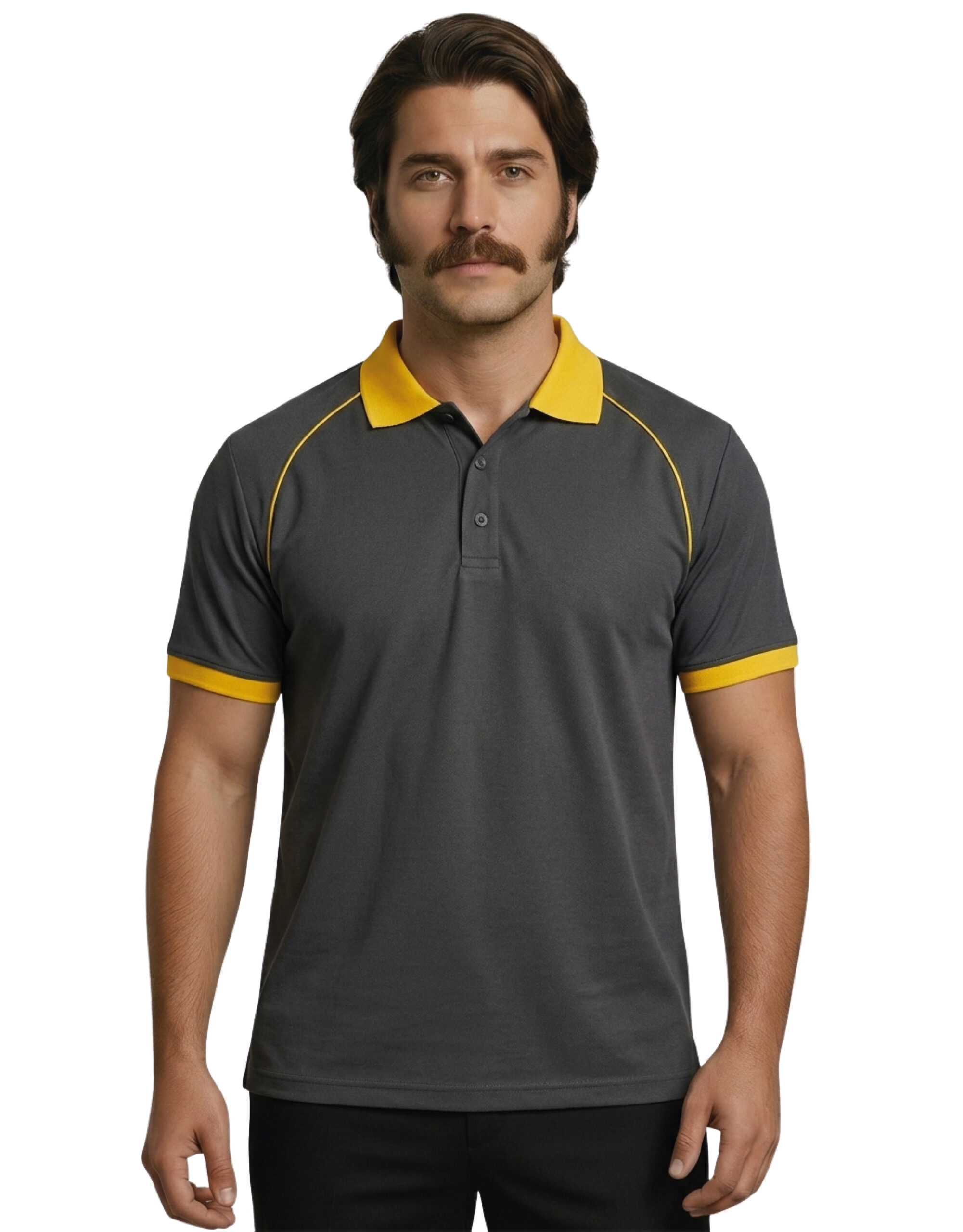 Logo Baskılı Füme Sarı Detaylı Polo Yaka Tişört - Görsel 8