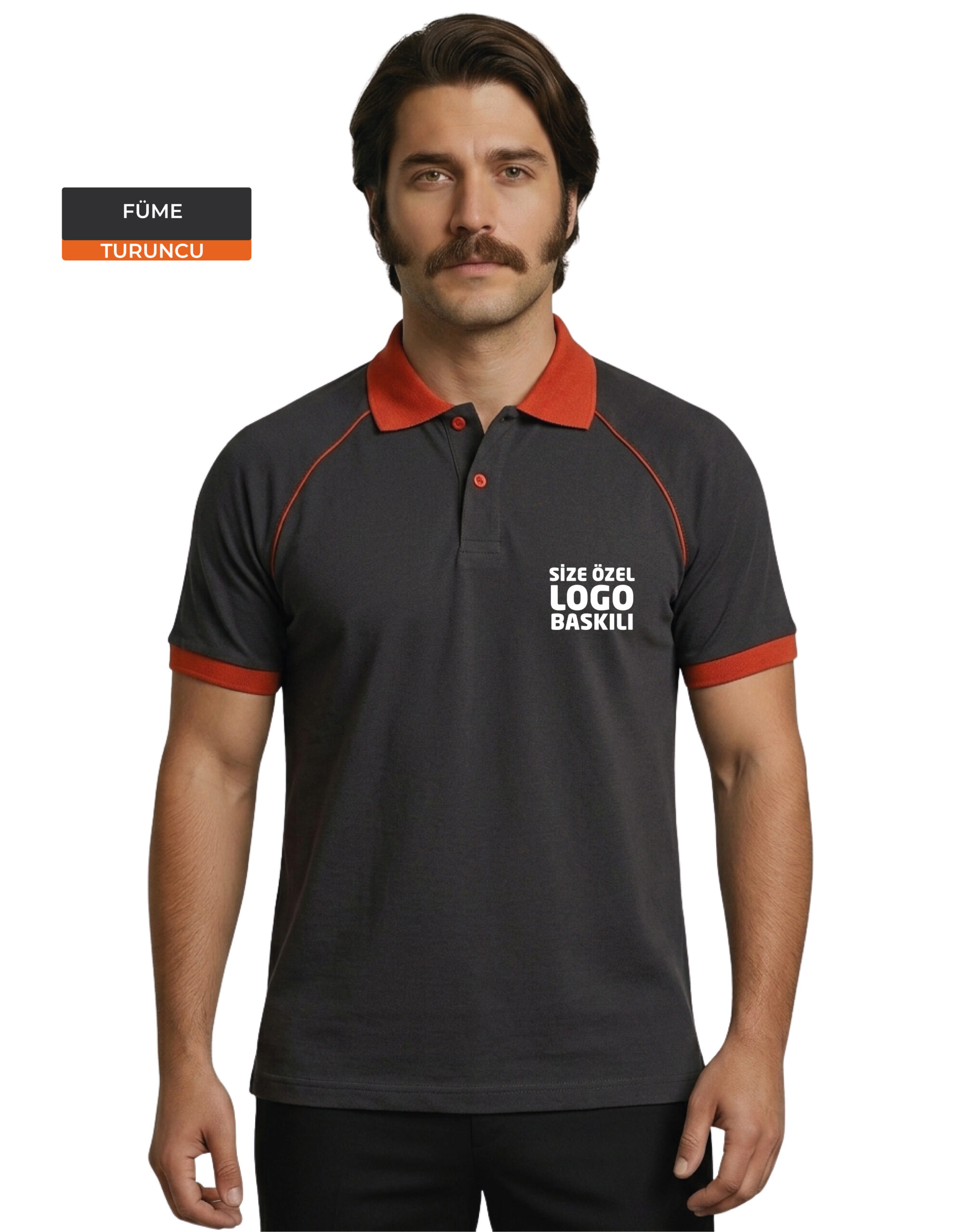 Logo Baskılı Füme Turuncu Detaylı Polo Yaka Tişört