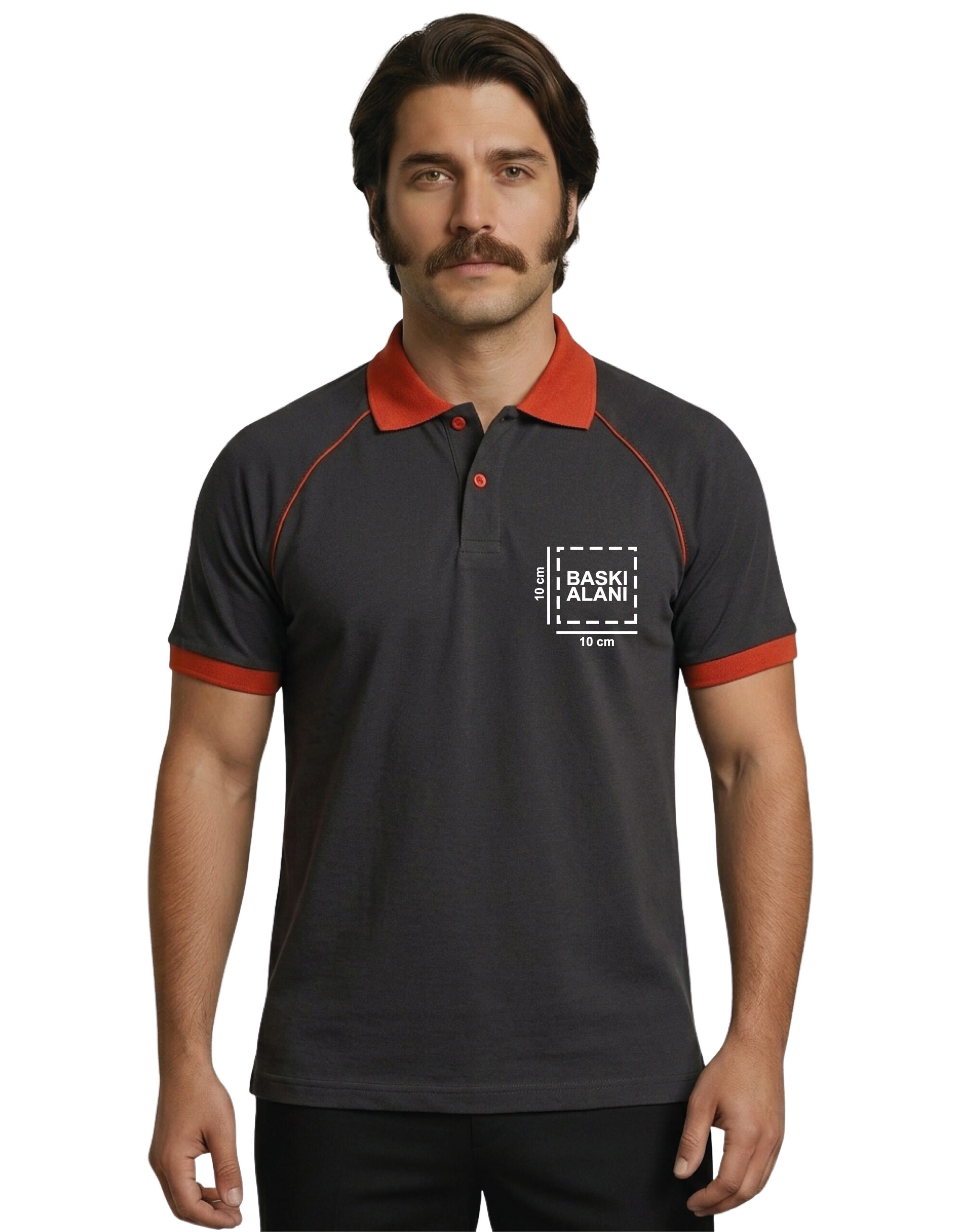 Logo Baskılı Füme Turuncu Detaylı Polo Yaka Tişört - Görsel 3