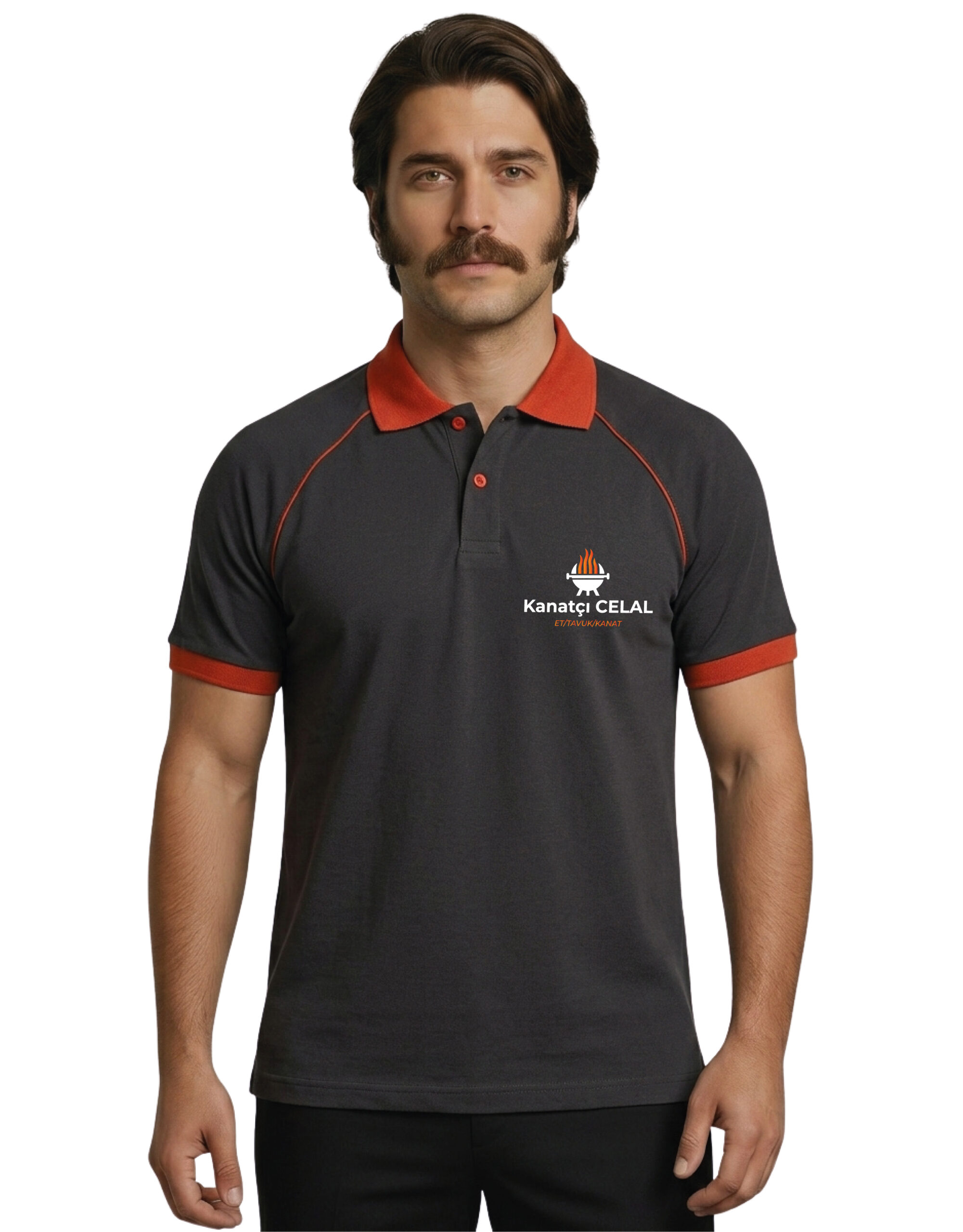Logo Baskılı Füme Turuncu Detaylı Polo Yaka Tişört - Görsel 4