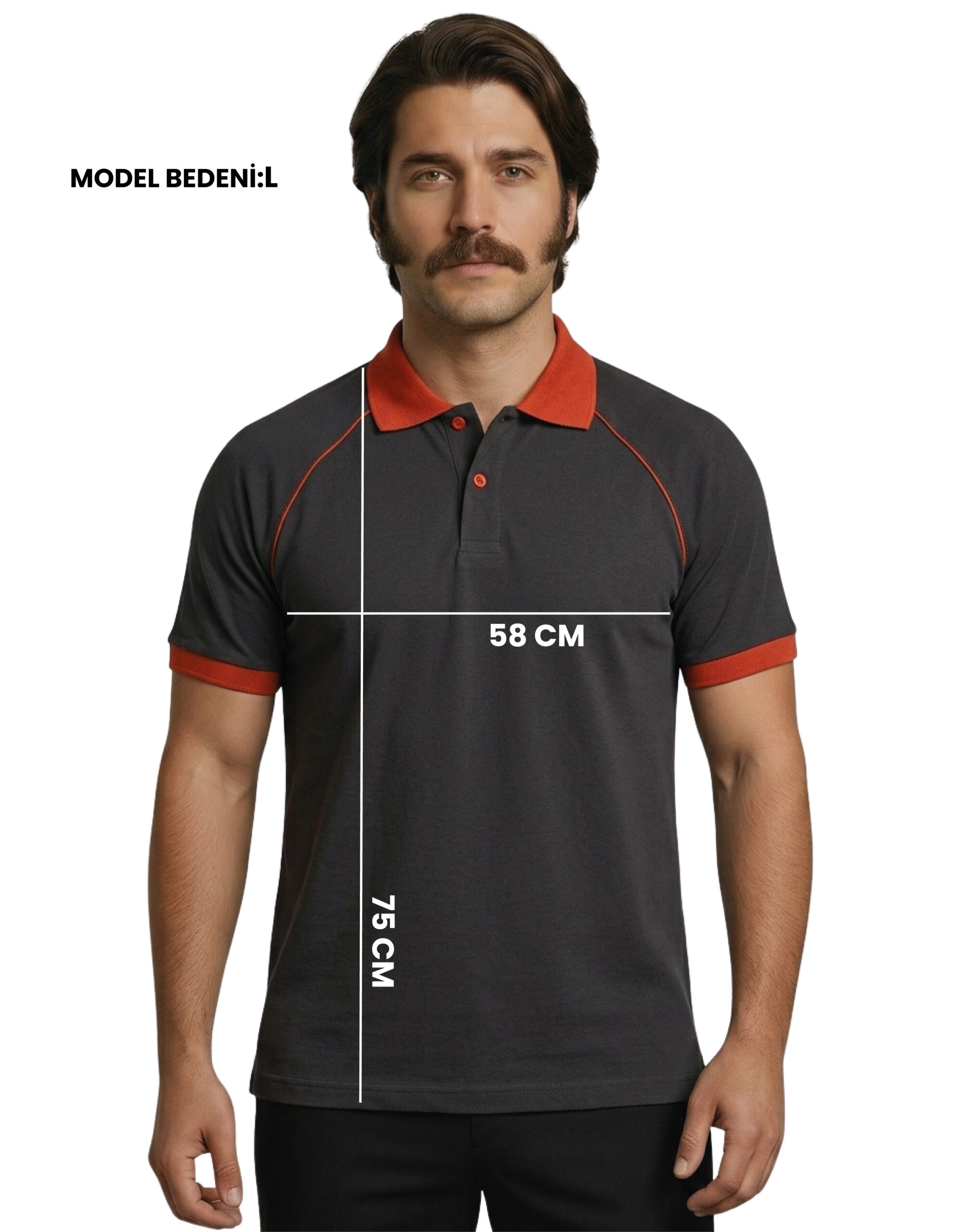Logo Baskılı Füme Turuncu Detaylı Polo Yaka Tişört - Görsel 5